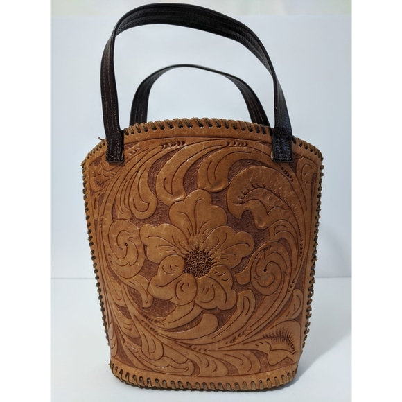 Hand Crafted Handbags - Vintage 1970's Handmade Boho Leather Purse Tote